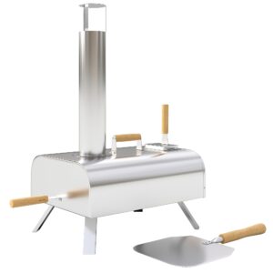 Udendørs pizzaovn, bærbar pizzaovn med pizzasten og skovl, foldbare ben, skorsten, rustfrit stål